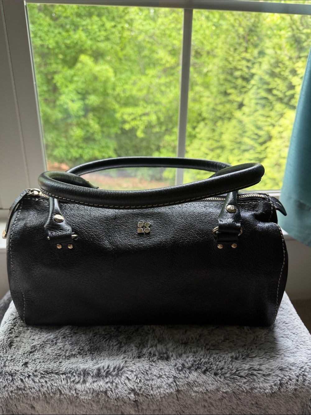 Kate Spade New York Black Leather Dome Satchel with Gold Hardware